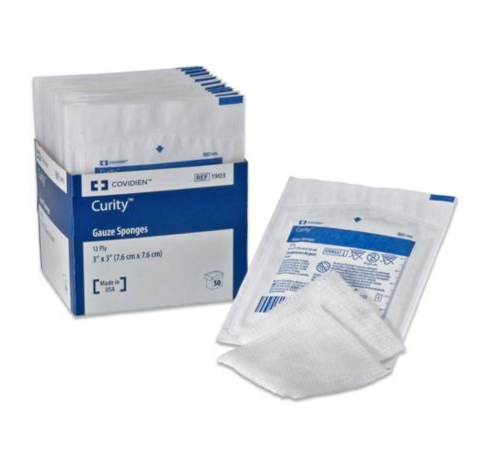 CARDINAL HEALTH CURITY™ GAUZE SPONGES 4" x 4", 12-Ply, Sterile 10s in Plastic Tray, 1280/cs