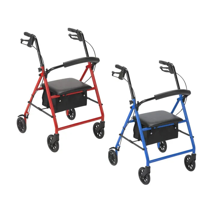 Dynarex DynaGo Advantage Rollator, 300 lb limit, Red or Blue