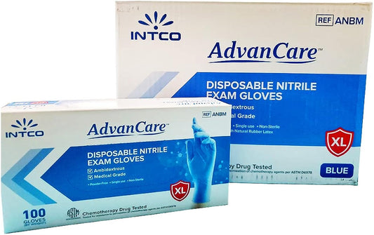 AdvanCare Nitrile Exam Gloves, X-Large, Blue, Box of 200