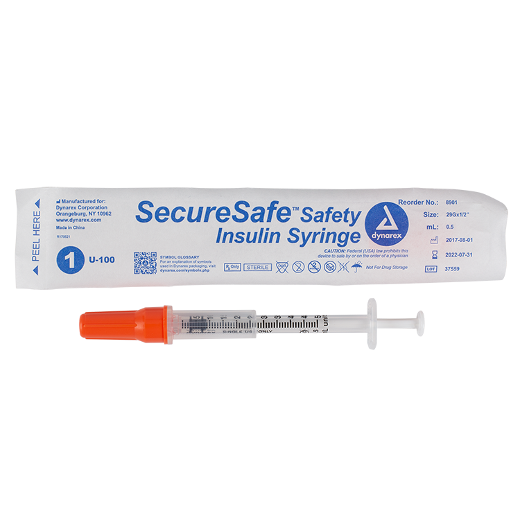 Dynarex SecureSafe Safety Insulin Syringe - 0.5 ml (New Mechanism)