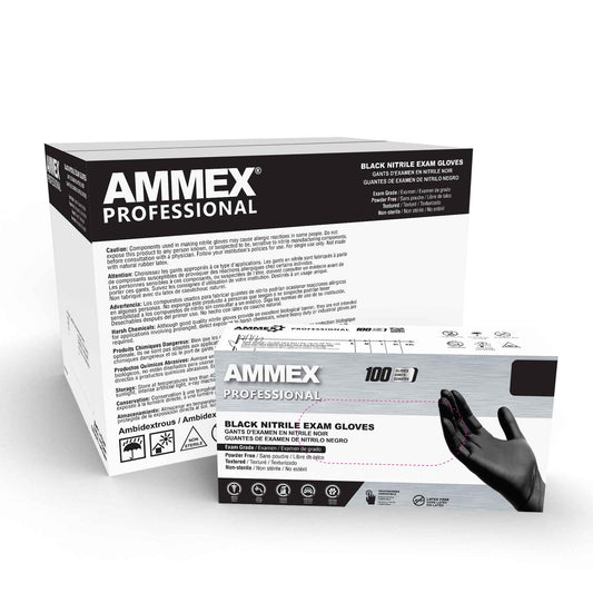 AMMEX Professional Black Nitrile, Medium, Case of 1000