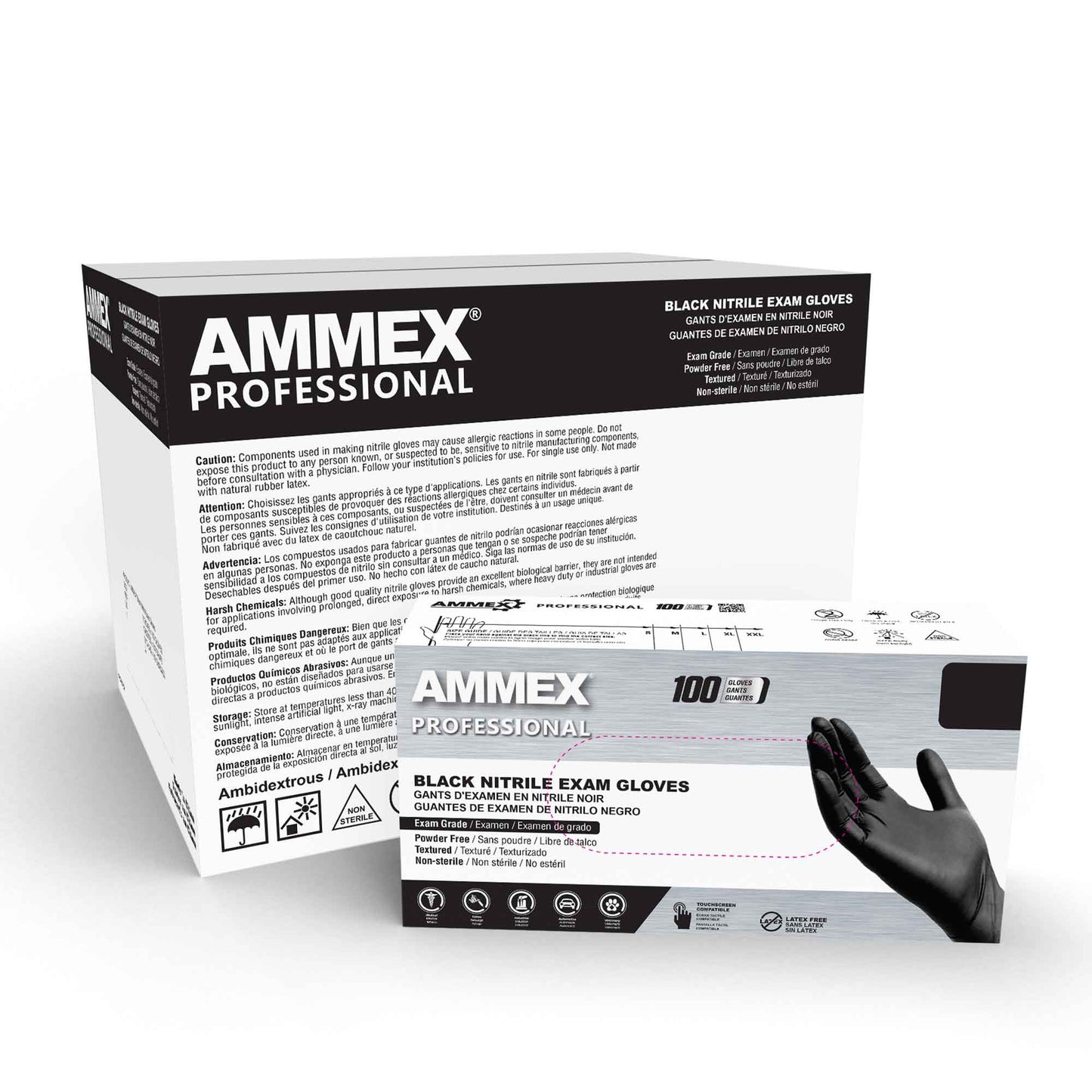 AMMEX Professional Black Nitrile, Medium, Box of 100