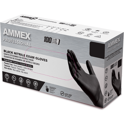 AMMEX Professional Black Nitrile, Medium, Case of 1000