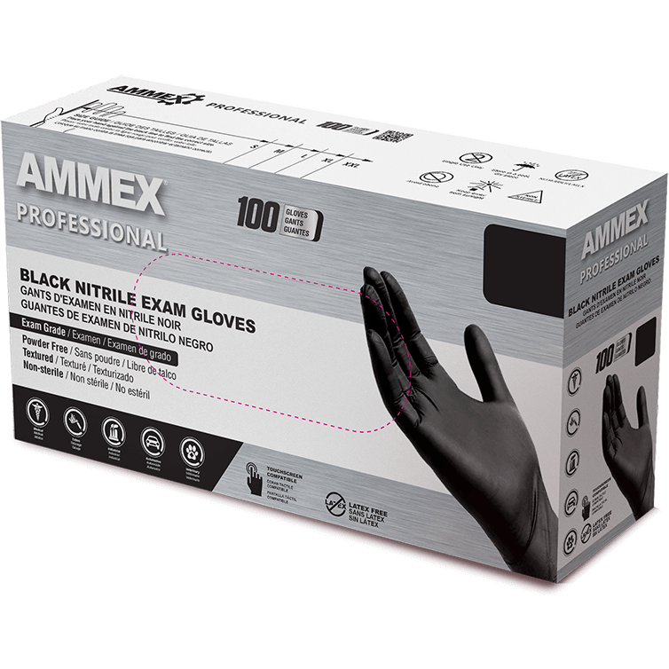 AMMEX Professional Black Nitrile, Medium, Box of 100
