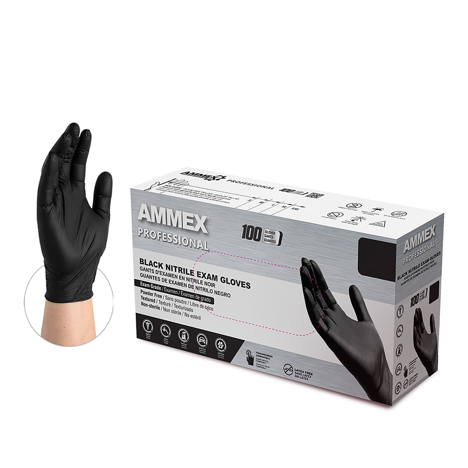 Ammex Professional Black Nitrile, Medium, Case of 1000 – Rhino