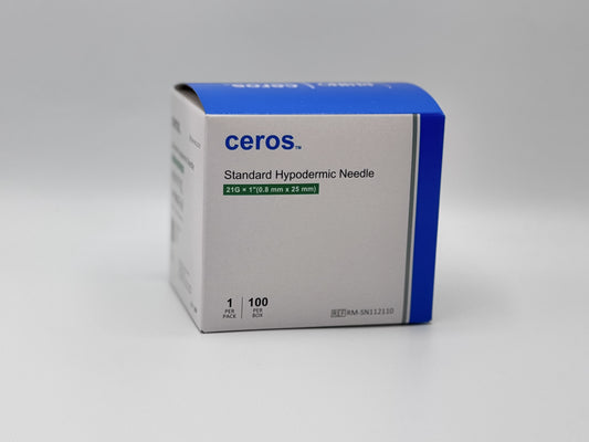 Ceros 21 Gauge 1 inch length Standard Hypodermic Needle, 21G x 1"