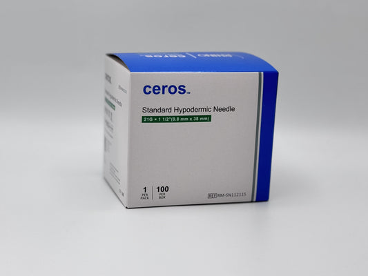 Ceros 21 Gauge 1.5 inch length Standard Hypodermic Needle, 21G x 1.5"