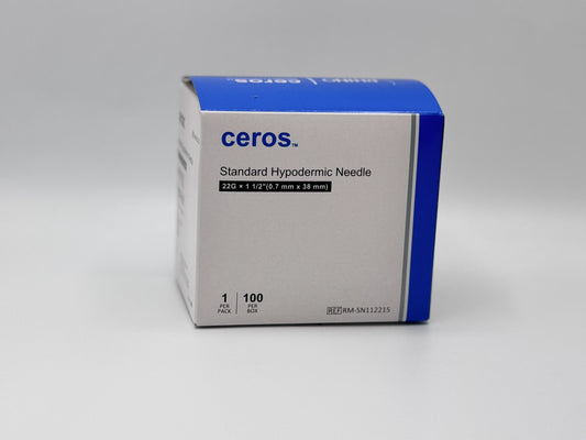 Ceros 22 Gauge 1.5 inch length Standard Hypodermic Needle, 22G x 1.5"