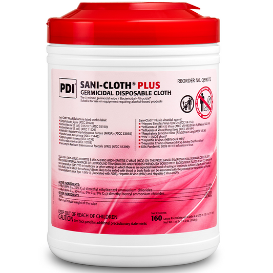 PDI SANI-CLOTH® PRIME GERMICIDAL DISPOSABLE WIPE 6" x 6¾" Large Wipe 160/canister Case of 12