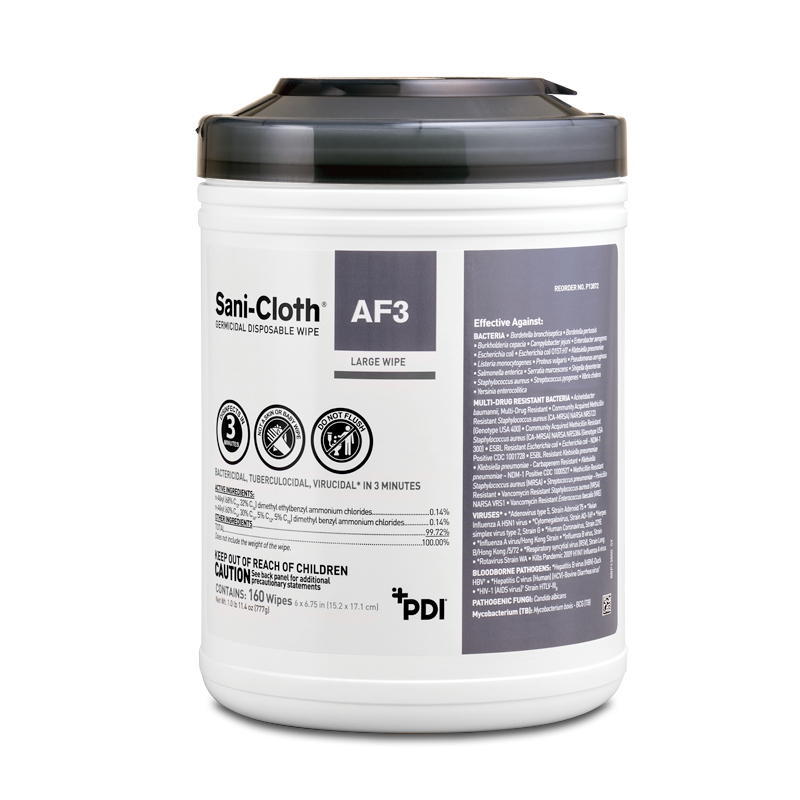 PDI SANI-CLOTH® AF3 GERMICIDAL DISPOSABLE WIPE 6" x 6¾" Large Wipe 160/canister Case of 12
