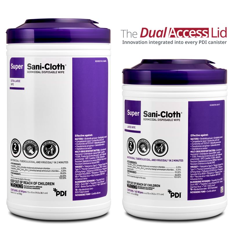PDI SUPER SANI-CLOTH® GERMICIDAL DISPOSABLE WIPES 7½" x 15" X-Large Wipe 75/canister Case of 6