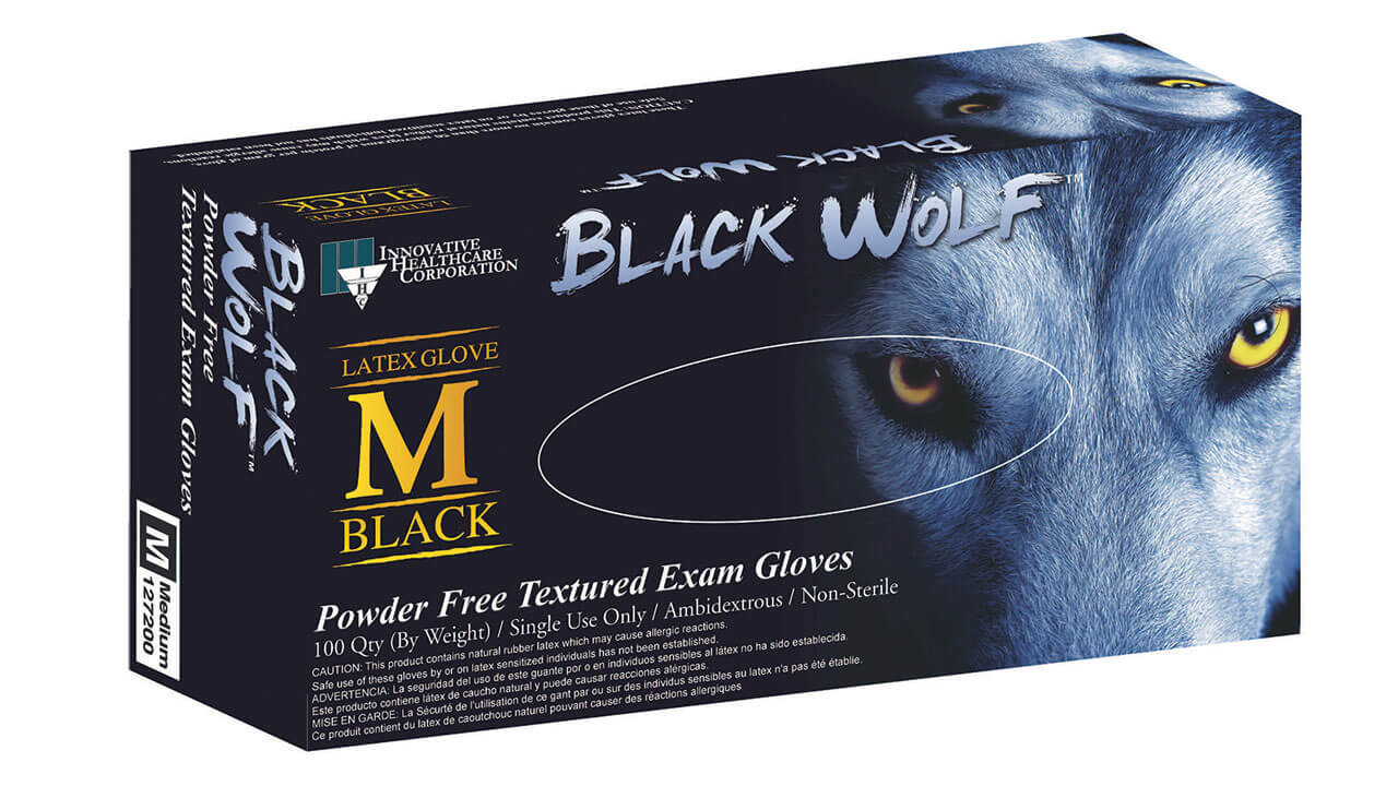INNOVATIVE BLACK WOLF LATEX EXAM GLOVES BOX