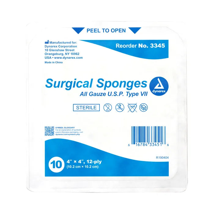 Dynarex Gauze Sponges, Sterile, 10 Sponges per Pack, 4