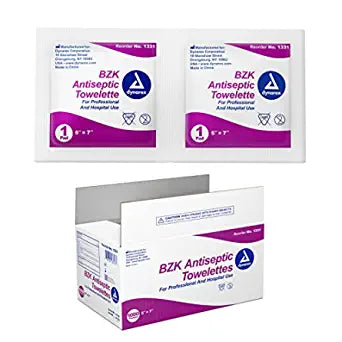 Dynarex BZK Antiseptic Towelettes, 5" x 7", 1000/Case