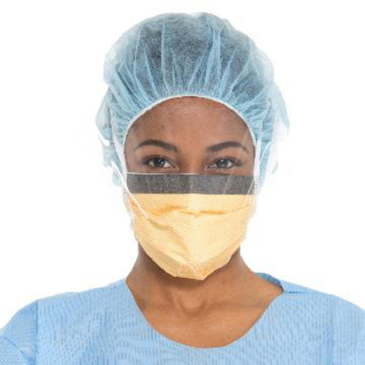 FLUIDSHIELD* LEVEL 3 Fog-Free Surgical Mask with Wraparound Anti-Glare Visor, Foam Band, Ties Orange 25/Box