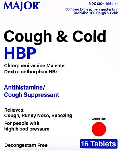 MAJOR Cold & Cough, High Blood Pressure (BP), 16s, Compare to Coricidin, NDC# 00904-6634-44