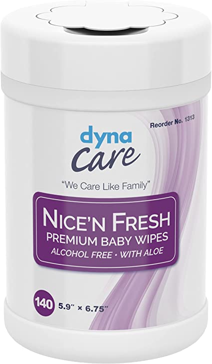 Dynarex Nice'n Fresh Premium Baby Wipes, Scented, 6" x 6.75", 140 per Can, 12 Can/Case