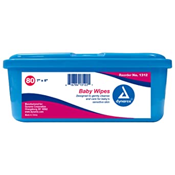 Dynarex Baby Wipes, Scented,  7" x8", 80/Tub, 12 Tub/Case