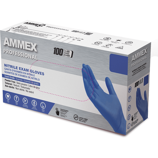 AMMEX Professional Blue Nitrile, Medium, Box of 100