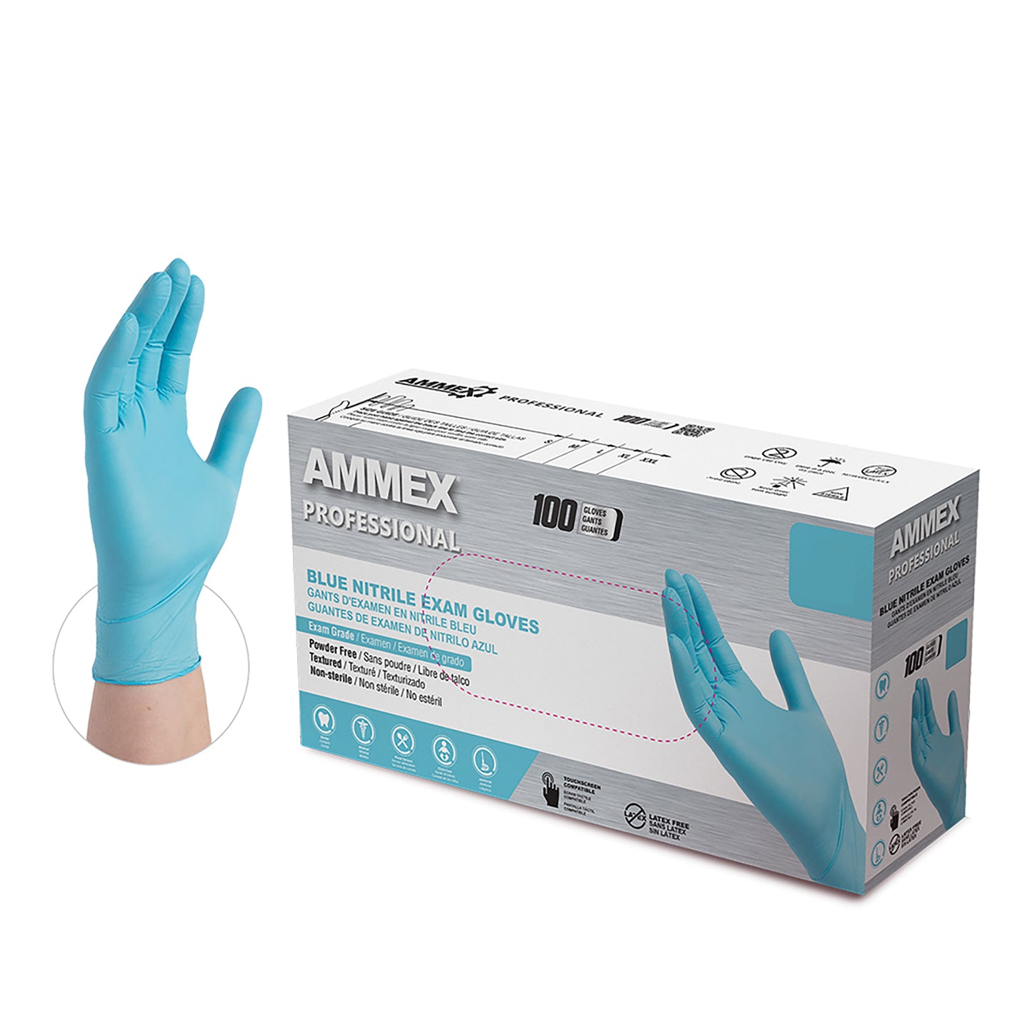 AMMEX Professional Light Blue Nitrile, Small, Case of 1000