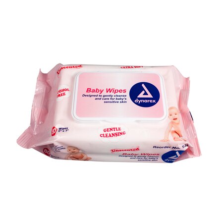 Dynarex Baby Wipes unscented with Plastic Lid, 7" x 8", 24/80/Cs