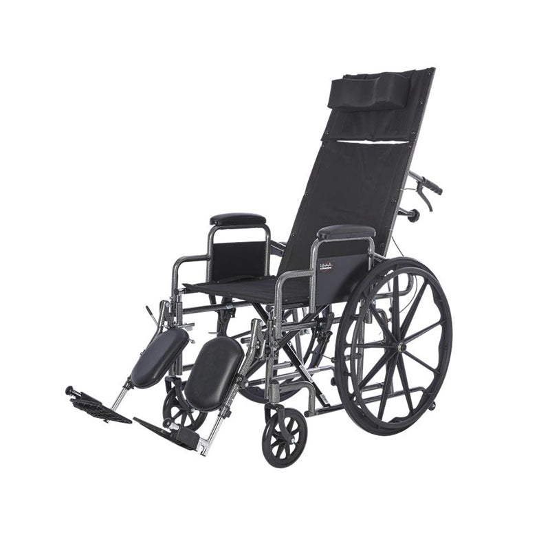 Rhythm Healthcare Deluxe Reclining Desk Arm Wheelchair with Elevating Legrest, Various Sizes