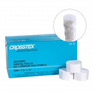 CROSSTEX BRAIDED COTTON ROLLS Non-Sterile, Braided, #2 Medium, 1_" x 3/8", 20000/cs