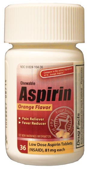 NEW WORLD IMPORTS CAREALL Aspirin, Chewable Tablets, 81mg, 36/btl, 24 btl/cs, Compare to St. Joseph Aspirin