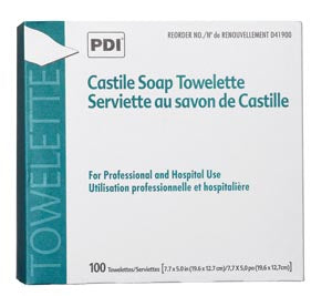 PDI CASTILE SOAP TOWELETTE Castile Soap Towelette, 2% Coconut Oil, 1/pk, 100 pk/bx, 10 bx/cs