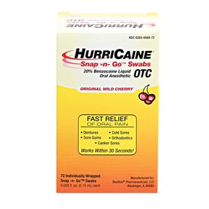 BEUTLICH HURRICAINE TOPICAL ANESTHETIC SNAP-N-GO SWABS Individually Wrapped, Unit Dose, 72/bx