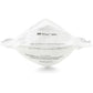 Image of a white N95 mask with dual headband attachment and compact pouch style.