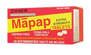 MAJOR Mapap, 500mg, Boxed, 100s, Compare to Tylenol, NDC# 00904-6730-59