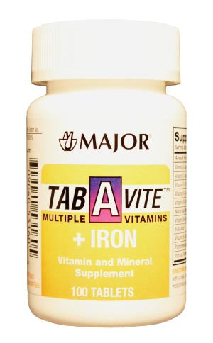 MAJOR Tab-A-Vite, Iron, Tablets, 100s, Compare to One-A-Day, NDC# 80681-0124-00