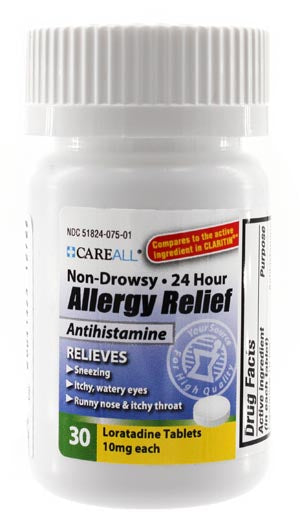 NEW WORLD IMPORTS CAREALL Loratadine Allergy Relief, 10mg, Non-Drowsy, 24-Hour Formula, Compares to the active ingredient in Claritin Tablets, 30 ct, 24 btl/cs